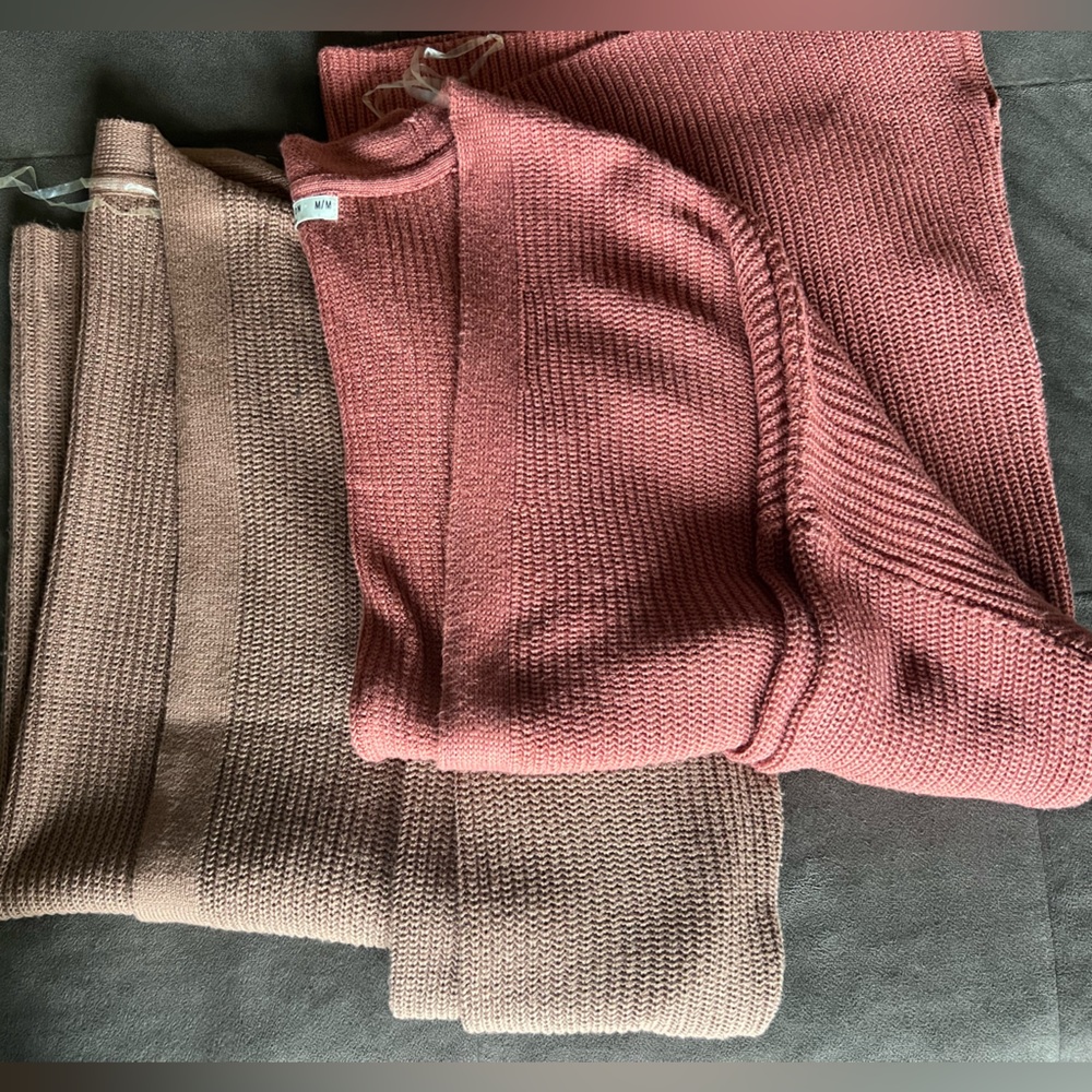 Women’s Lightweight Open-Front Cardigan Sweater - Brown & Rose Relaxed M Bundle